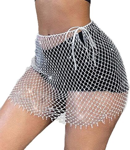 Asooll الأبيض شبكة كريستال تنورة حجر الراين شبكة صيد السمك التنانير الرقص الشرقي وشاح الورك موضة حفلة الهذيان مجوهرات الجسم للنساء والفتيات in Kuwait