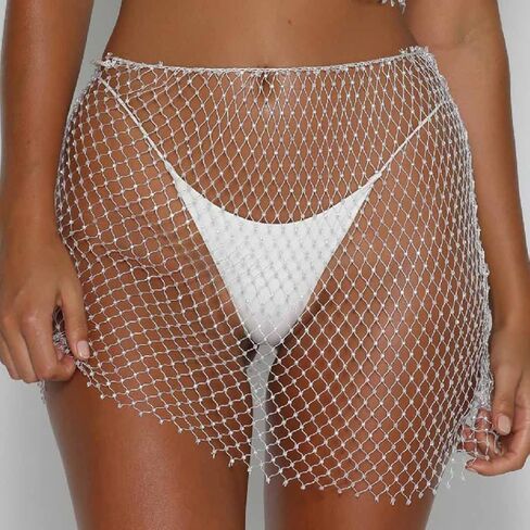 Asooll الأبيض شبكة كريستال تنورة حجر الراين شبكة صيد السمك التنانير الرقص الشرقي وشاح الورك موضة حفلة الهذيان مجوهرات الجسم للنساء والفتيات in Kuwait