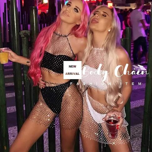 Asooll الأبيض شبكة كريستال تنورة حجر الراين شبكة صيد السمك التنانير الرقص الشرقي وشاح الورك موضة حفلة الهذيان مجوهرات الجسم للنساء والفتيات in Kuwait