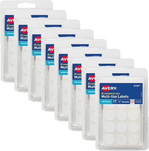Avery Multi-Use Removable Labels, 3/4 Inch Round Stickers, White, Non-Printable, 8 Packs, 2,520 Blank Labels Total (21935) in Saudi Arabia