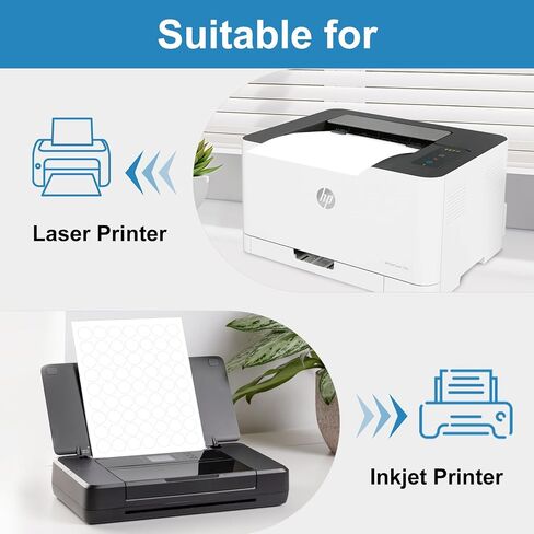 1" Round Sticker Labels for Laser/Ink Jet Printers, White Printable Labels Sheets, Circle Sticker Labels, 100 Sheet （HB-C063） in Saudi Arabia