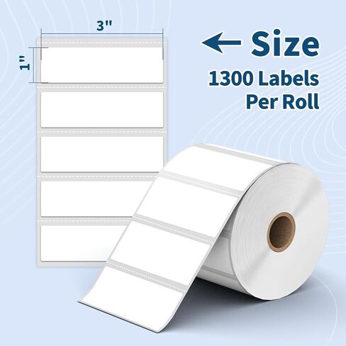 1 Roll 3" x 1" Direct Thermal Labels - 1300 Labels Barcode & Postage FBA Address Labels - Adhesive & Perforated - Compatible with Rollo, Zebra, Munbyn, Polono, and More Desktop Printers in Saudi Arabia