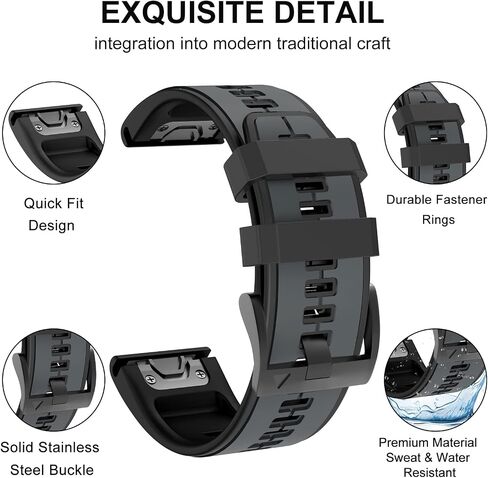Compatible for Garmin Fenix 5x Band, 26mm Quick Fit Silicone Strap for Fenix 5X Plus, Fenix 6X, Fenix 6X Pro, Fenix 7X，Fenix 3 Smartwatch in Saudi Arabia