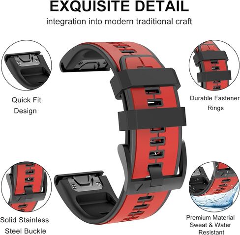 متوافق مع Garmin Fenix ​​5x Band، حزام سيليكون سريع التركيب 26 مم لـ Fenix ​​5X Plus، Fenix ​​6X، Fenix ​​6X Pro، Fenix ​​7X، Fenix ​​3 Smartwatch in Kuwait