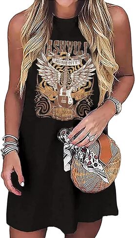 Women Nashville Music City Mini Dress Retro Western Country Music Rock Band Graphic Bodycon Mini Dress in Saudi Arabia