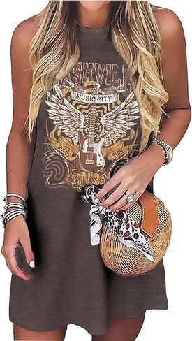 Women Nashville Music City Mini Dress Retro Western Country Music Rock Band Graphic Bodycon Mini Dress in Saudi Arabia