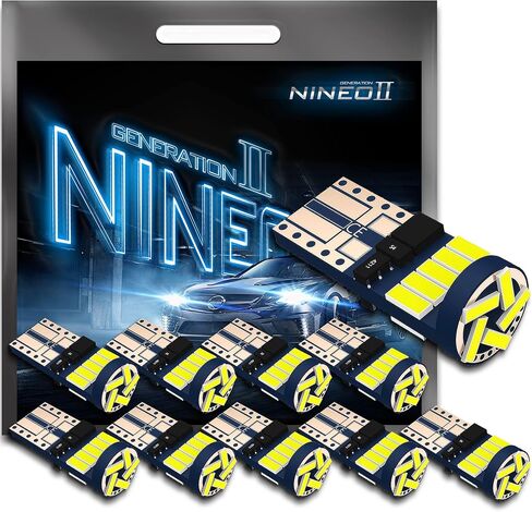 NINEO T10 LED BULBS 10 قطع، 194 921 مع 15-SMD 4014 رقائق 6000K أبيض للسيارة الداخلية باب قبة خريطة احتياطية عكس لوحة الترخيص مجاملة الجانب علامة وقوف السيارات جذع صندوق القفازات الخفيفة in Kuwait
