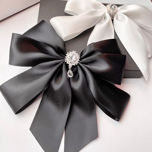 Big Ribbon Bow Tie Brooch Pins for Women Girls Crystal Uniform Pre-Tied Bowknot Corsage Party Ceremony Accessories in Saudi Arabia