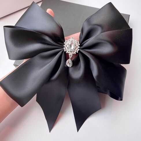 Big Ribbon Bow Tie Brooch Pins for Women Girls Crystal Uniform Pre-Tied Bowknot Corsage Party Ceremony Accessories in Saudi Arabia
