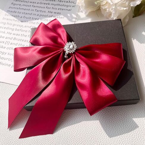 Big Ribbon Bow Tie Brooch Pins for Women Girls Crystal Uniform Pre-Tied Bowknot Corsage Party Ceremony Accessories in Saudi Arabia