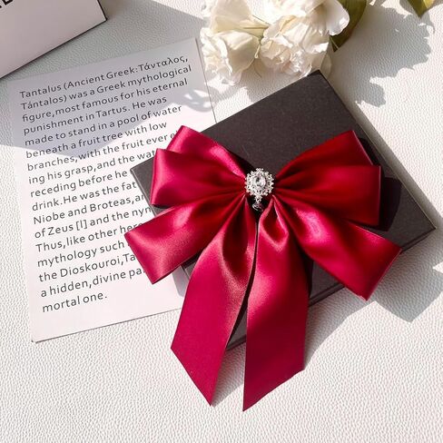Big Ribbon Bow Tie Brooch Pins for Women Girls Crystal Uniform Pre-Tied Bowknot Corsage Party Ceremony Accessories in Saudi Arabia