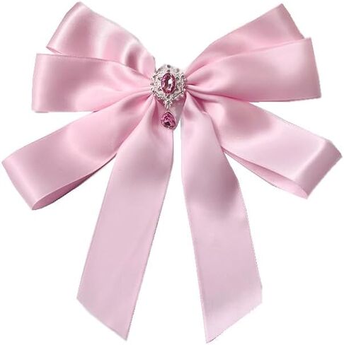 Big Ribbon Bow Tie Brooch Pins for Women Girls Crystal Uniform Pre-Tied Bowknot Corsage Party Ceremony Accessories in Saudi Arabia