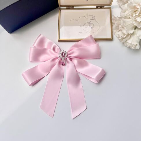Big Ribbon Bow Tie Brooch Pins for Women Girls Crystal Uniform Pre-Tied Bowknot Corsage Party Ceremony Accessories in Saudi Arabia