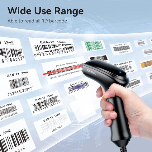 Barcode Scanner, Handheld Inventory 1D Bar Code Scanners for Computer, Automatic Label UPC EAN Reader with 6ft/2m Long USB Cable Used for Supermarket Warehouse Library and More in Saudi Arabia