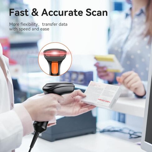 Barcode Scanner, Handheld Inventory 1D Bar Code Scanners for Computer, Automatic Label UPC EAN Reader with 6ft/2m Long USB Cable Used for Supermarket Warehouse Library and More in Saudi Arabia