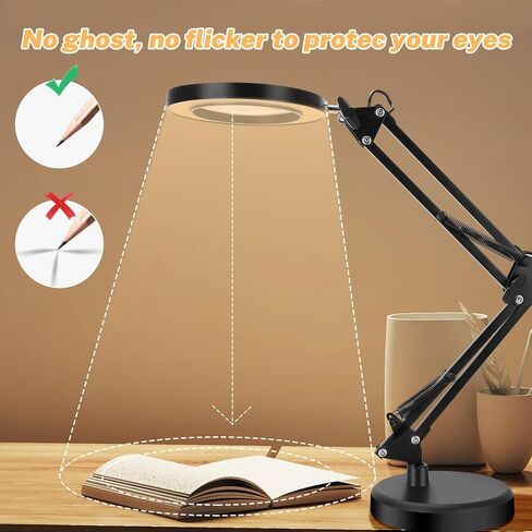 10X Magnifying Glass with Light and Stand, 2 in 1 Magnifying Desk Lamp with Heavy Duty Base & Clamp, 3 Color Mode 10 Level Dimmable Magnifier with LED Light for Hobby Soldering Reading Detail Works in Saudi Arabia