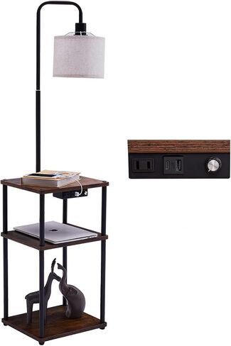 Floor Lamp with Table, Lamps for Living Room with Charging Station(USB &Type-C &AC Port), Rustic End Table Lamp with Shelves & 3-Color Temperature LED Bulb, Lamp Table for Living Room, Bedroom in Saudi Arabia