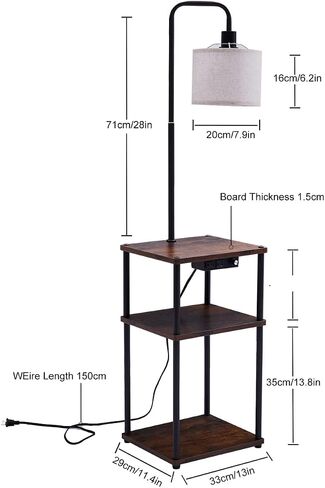 Floor Lamp with Table, Lamps for Living Room with Charging Station(USB &Type-C &AC Port), Rustic End Table Lamp with Shelves & 3-Color Temperature LED Bulb, Lamp Table for Living Room, Bedroom in Saudi Arabia