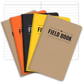 Elan Publishing Company, Field Notebook/Pocket Journal - 3.5"x5.5" - Combination of Kraft, Black, Orange, Yellow - Lined Memo Book - Pack of 5