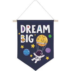 Funny Spaceman Star Kids Room Wall Decor,Dream Big Canvas Banner,Space Theme Wall Decorative,Canvas Hanging Pennant Wall Flag for Nursery Playroom Kids Boys Bedroom
