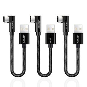 aceyoon 3 Pack 90 Degree USB C Cable, 0.6ft Short Right Angle Type C Charger Braided USBC to USB A 20cm Charging and Data Sync Cord Compatible for S10 S9 S8, P40 P30 P20, Mate 30/20, Pixel