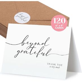 120 Beyond Grateful Thank You Cards – Wedding Thank You Cards with Envelopes & Stickers - For Any Occasion - Bridal Shower Thank You Cards, Engagement, Graduation & More (4x6 Inches) (120 Pack)