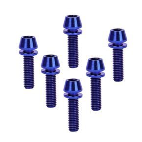 6PCS Titanium Screw Internal Hex M5x16mm 18mm 20mm Tapered Head Bolt with Washer for Bicycle Stem (Blue, M5x16mm)