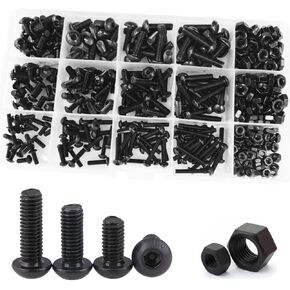 Hex Button Socket Head Cap Screws Metric Thread Hexagon Allen Head Drive Machine Bolts Nut Metal Standard Fastener Hardware Oxide Finish Alloy Steel Assortment Kit Set 431Pcs Black 10.9 Class M3 M4 M5