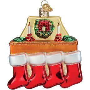 Old World Christmas Family of 4 Stockings Glass Blown Ornament for Christmas Tree
