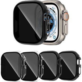 4 Pack for Apple Watch Ultra Privacy Screen Protector Case 49mm Anti-Spy PC Hard Case Full Coverage Tempered Glass Slim Bumper Protective Cover for iWatch Ultra