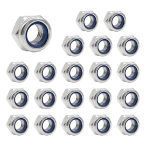 20pcs M6 Nyloc Steel Nuts, Nylon Locknuts for Fastener, Nylon Inserted Hex Lock Nuts, Silver 304 Stainless Steel Self Locking Nuts for Bolts