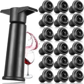18 Pieces Wine Saver Pump with Vacuum Wine Stopper Reusable Wine Preserver Practical Wine Keeper Bottle Sealer Keep Wine Fresh for Kitchen Office Home Adult Party Favor Supplies (Black)