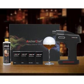 AnchorChef Home Smoking Infuser Gun for Food and Drinks - Includes 4 Aroma Oils and Edible Bubbles -for Enhancing Meat and Drink Flavors -for Restaurants, Home Use