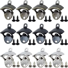 12PCS Wall Mounted Bottle Opener Vintage Beer Bottle Opener Suitable for Bars KTV Hotels Homes (Black+Silver+Green Bronze)
