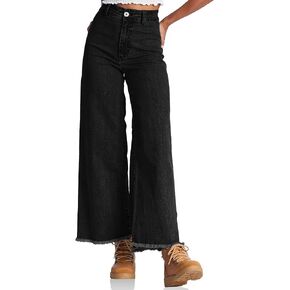 PLNOTME Womens Wide Leg Baggy Jeans High Waisted Boyfriend Raw Hem Casual Denim Pants