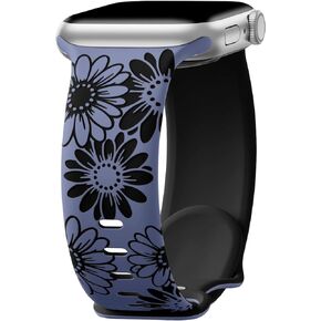 DaQin Floral Engraved Band Compatible with Apple Watch Band 40mm 38mm 41mm 42mm 44mm 45mm 49mm, Soft Silicone Cute Two-Tone Flower Sport Strap for iWatch Bands Women Series 9 8 7 6 5 4 3 2 1 SE Ultra Ultra 2