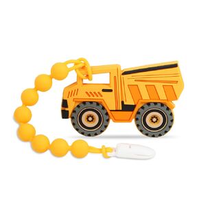 Baby Construction Vehicles Teething Toys,Food Grade Silicone Teether with One-Piece Pacifier Clip Holder,Shower Gift for 3 Months+ Boy and Girl,BPA Free,Freezer Safe. (Bulldozer)