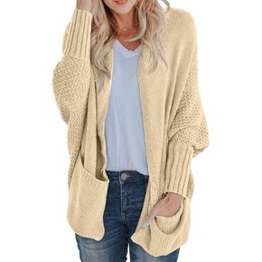 GRECERELLE Womens Batwing Sleeve Loose Open Front Casual Cardigan Long Sleeve Oversized Shawl Collar Sweater with Pockets