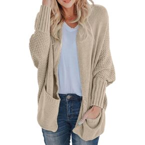 GRECERELLE Womens Batwing Sleeve Loose Open Front Casual Cardigan Long Sleeve Oversized Shawl Collar Sweater with Pockets