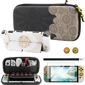 FUNDIARY Carrying Case for Nintendo Switch OLED - Tear of The Kingdom Case for Zelda - Protective Hard Shell Travel Storage Bag with 10 Game Card Slots for Switch Console Joycon & Accessories, Black