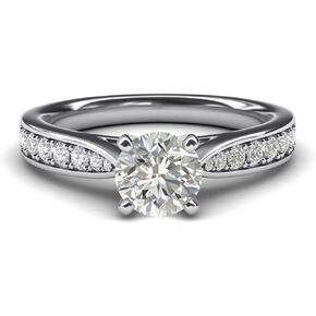 LANDA JEWEL Women's Sterling Silver 1CT Classic 4-Prong Simulated Round Cut Diamond Engagement Ring With Graduated Side Stones