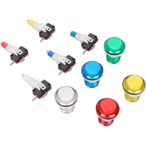 Arcade Game Push Button, LED Illuminated Push Button Switch with 5 Color and LED Light, 32mm Round Button with Micro Switch for Arcade Machine Games DIY Kit Parts Jamma Mame Raspi