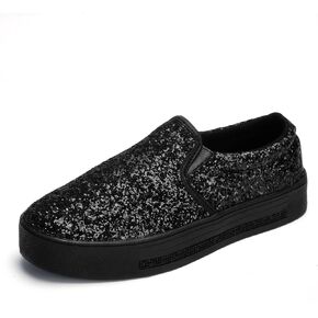 UUBARIS Women's Fashion Loafers Rhinestone Glitter Sneakers Sparkly Tennis Shoes Casual Platform Loafers Bling Slip-on Shoes