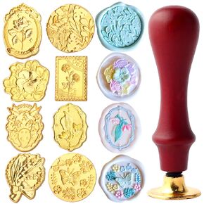 8 Pcs Wax Seal Stamp Kit,Flower Wax Seal Stamp for Letter Sealing and Wedding Wax Seal Stamp,Wooden Handle with Brass Heads Wax Seal Kit for Wedding Invitations Cards Envelopes Gift Packing DIY Decor