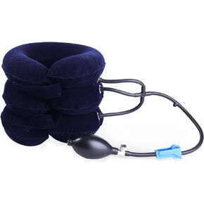 Cervical Neck Traction Device, Adjustable Inflatable Neck Brace, Neck Stretcher and Neck Support, for Home Use Neck Decompression Device (Blue, Single tube)