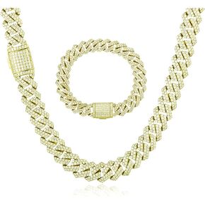 12mm Iced Out Miami Cuban Link Bracelet Necklace 14K REAL Gold Plated Hypoallergenic Hip Hop Jewelry for Men Women Birthday Gift 5A+ Cubic Zirconia Prong-setting