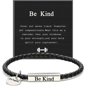 LIU JUN Be Kind Motivational Tube Bracelet For Women Men, To My Man Inspirational Coin Pendant Stainless Steel Band Leather Personalized Minimalistic Gift Jewelry