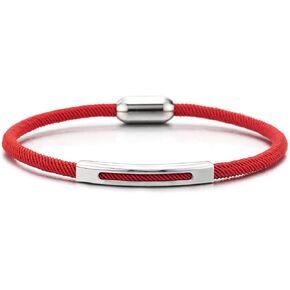 COOLSTEELANDBEYOND Unisex Mens Women Thin Red Nautical Marine Yacht Rope Bracelet with Steel Charm, Magnetic Clasp