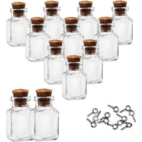 24pcs Small Mini Glass Jars Bottles with Cork Stoppers and Eye Screws - 1ml Tiny Vials Wishing Message Bottle Charms Necklace Decorative Accessories for Wedding Party Favors,Ball Shape