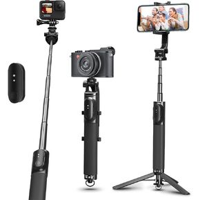 حامل ثلاثي عصا سيلفي 44.5 بوصة من AFAITH، مقبض حامل قابل للتمديد من سبائك الألومنيوم الدوارة 360 درجة مع جهاز تحكم عن بعد لاسلكي بلوتوث لهاتف iPhone 14/13/12/11 Pro/XS Max/XS/XR/X/8/7، Samsung، الهاتف الذكي، GoPro11 in Kuwait